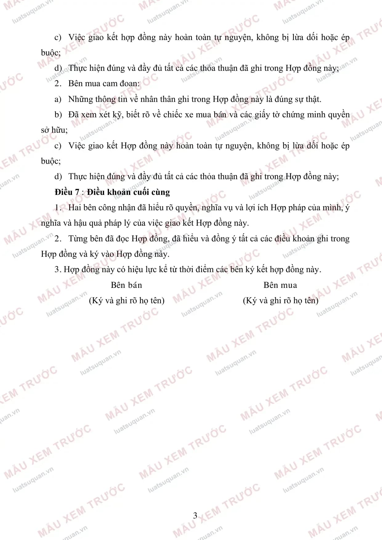 Trang 3: Hợp đồng mua bán xe ô tô (Mẫu chuẩn)