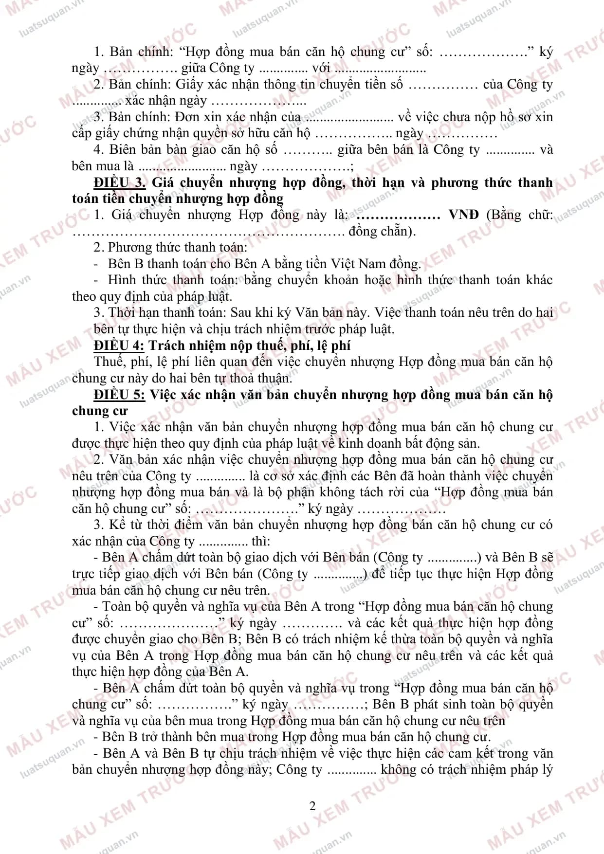 Trang 2: Hợp đồng chuyển nhượng Hợp đồng mua bán nhà ở (Mẫu chuẩn)