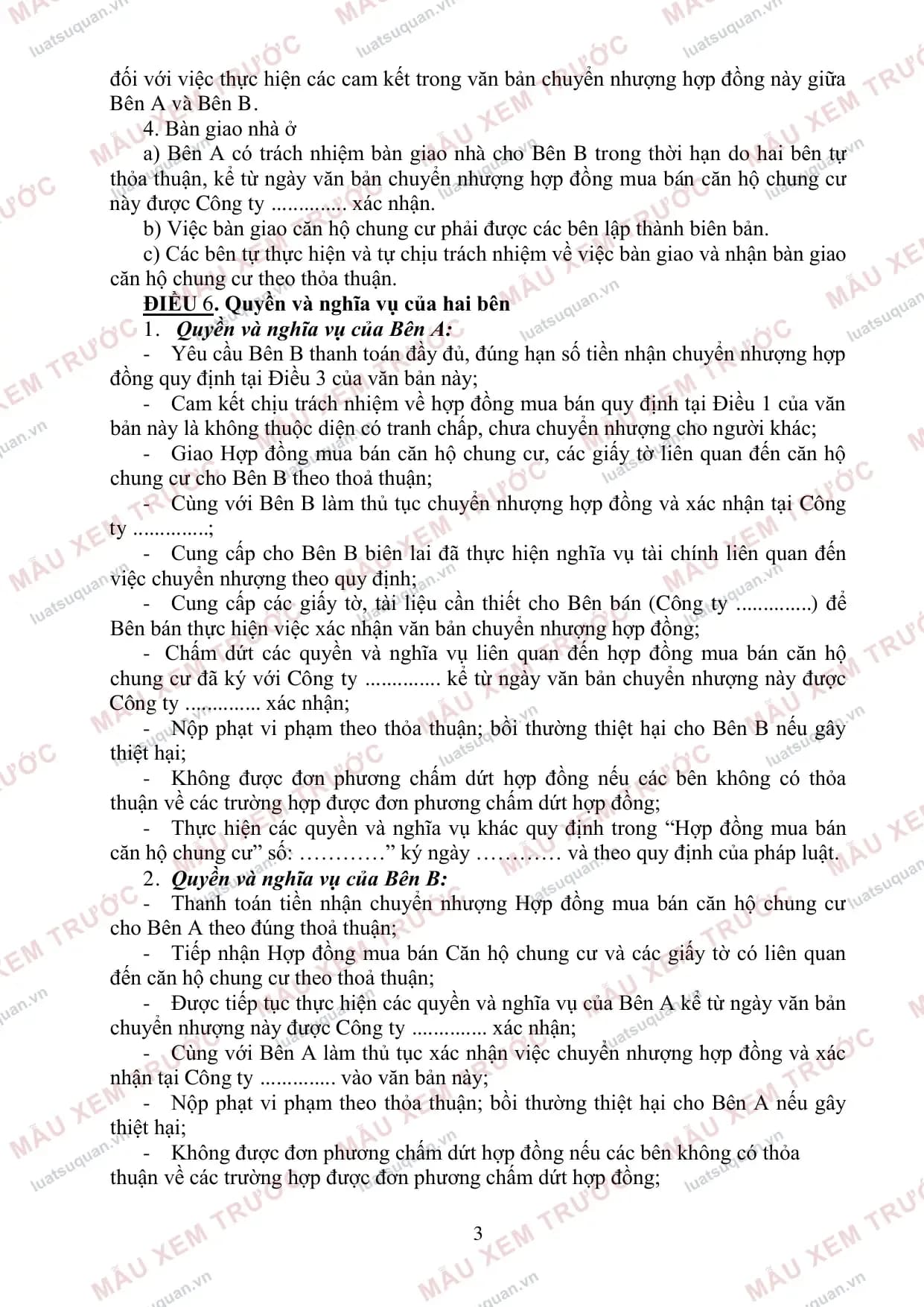 Trang 3: Hợp đồng chuyển nhượng Hợp đồng mua bán nhà ở (Mẫu chuẩn)