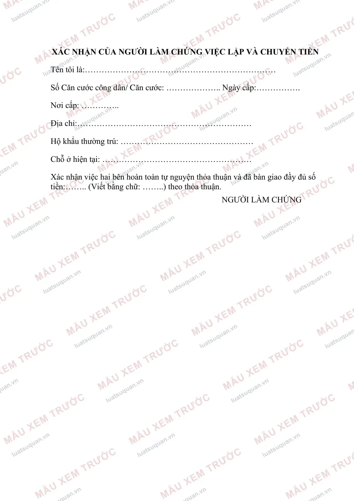 Trang 2: Biên bản giao nhận tiền (Mẫu chuẩn)