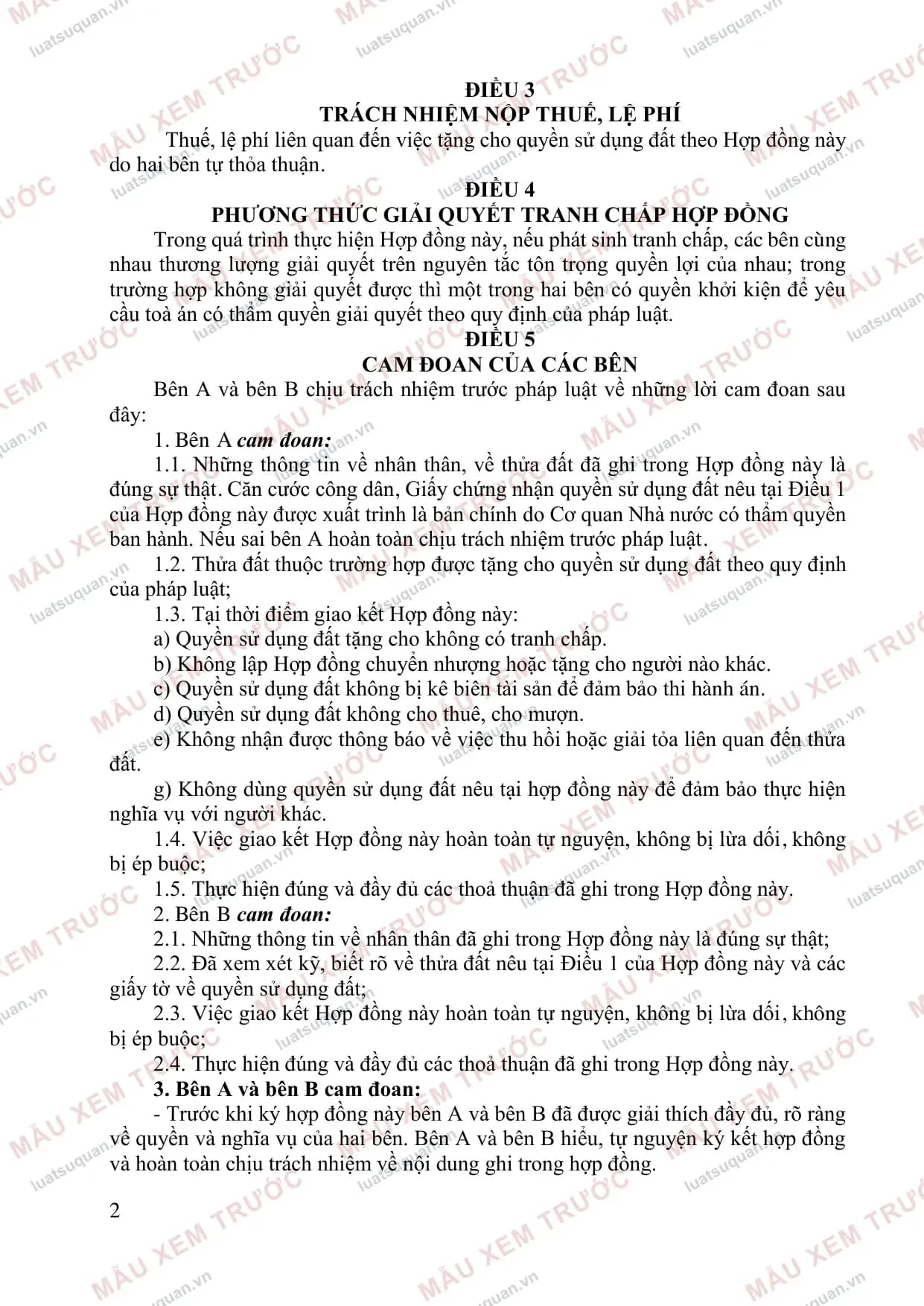 Trang 2: Hợp đồng tặng cho Quyền sử dụng đất và tài sản gắn liền với đất (Mẫu chuẩn)