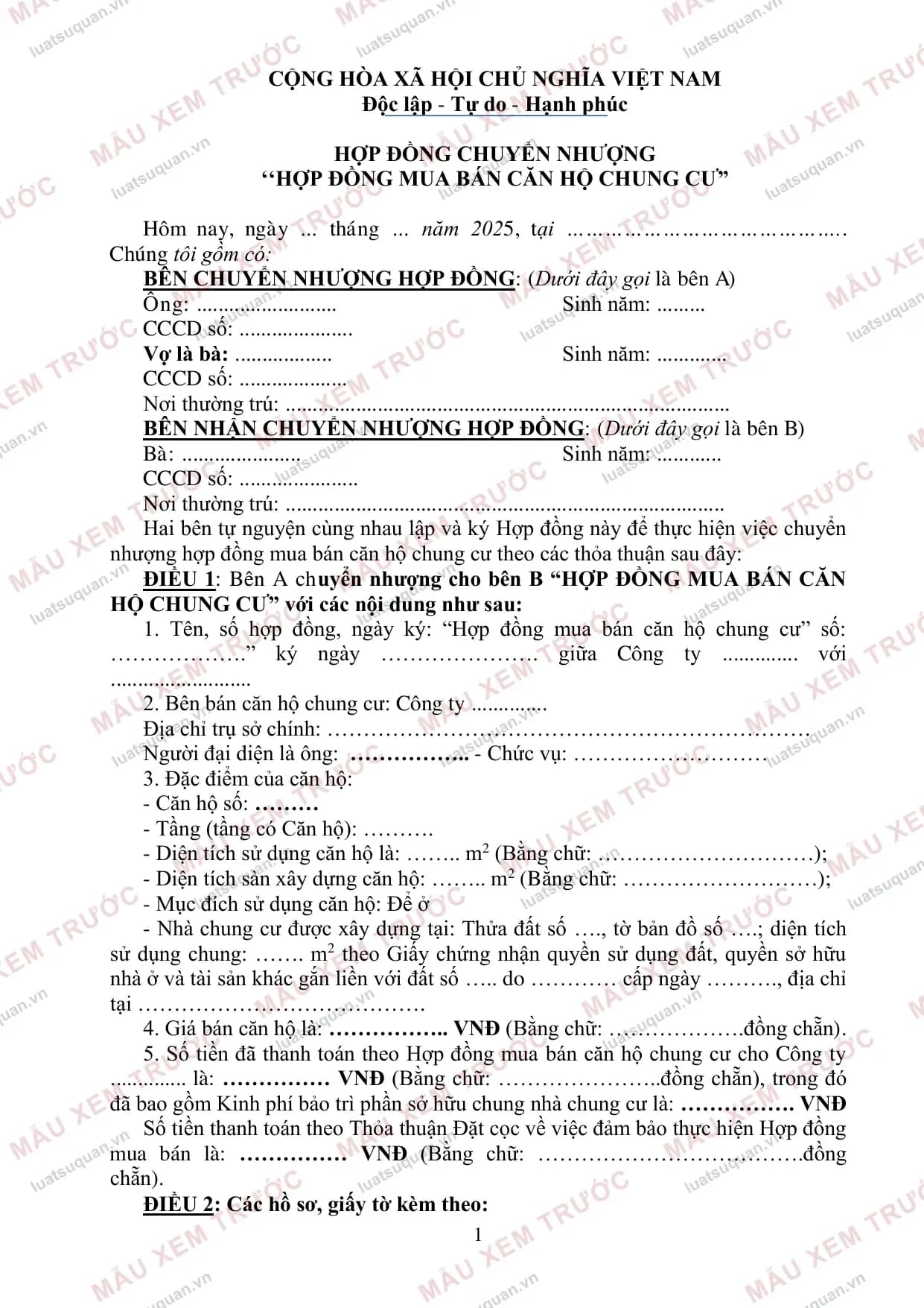 Xem trước: Hợp đồng chuyển nhượng Hợp đồng mua bán nhà ở