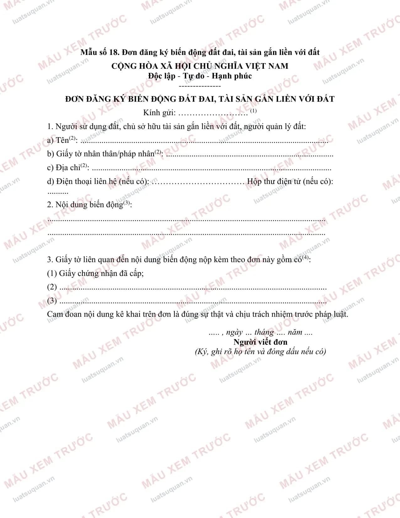 Xem trước: Đơn đề nghị cấp lại sổ đỏ do bị mất